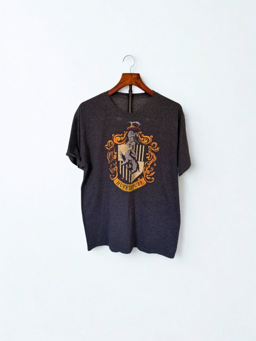 Harry Potter Hufflepuff Crest Charcoal Graphic T-Shirt